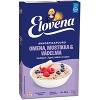 Siirry tuotteeseen Annospuuro Elovena omena-mustikka-vadelma 6x35g - lisää vain kiehuva vesi, minuutissa valmis!