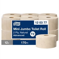 Wc-paperi Tork Natural Mini Jumbo T2 /12 rll säkki - 100 % kierrätysmateriaalia