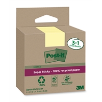 Viestilappu Post-it Super Sticky Eco 76x76mm keltainen /4 kpl - 100 % kierrätyspaperia, PEFC