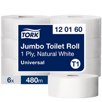 Wc-paperi Tork Jumbo Universal T1 valkoinen /6 rll säkki 120160 - kierrätyskuitua, FSC- ja Ecolabel