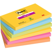Viestilappu Super Sticky 76x127 Carnival 6 kpl - 60% liima-aineesta kasvipohjaista, PEFC-sert