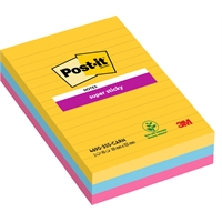 Viestilappu Post-it SuperSticky 101x152 viivat Carnival /3 kpl - 60% liimasta kasvipohja, PEFC-sert