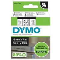Tarrakasetti Dymo D1 43610 6mm kirkas/musta - 100 % kierrätysmuovia, FSC-sertifioitu tarrapaperi