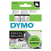 Tarrakasetti Dymo D1 40910 9mm kirkas/musta - 100 % kierrätysmuovia, FSC-sertifioitu tarrapaperi