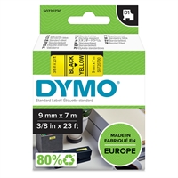 Tarrakasetti Dymo D1 40918 9mm keltainen/musta - 100 % kierrätysmuovia, FSC-sertifioitu tarrapaperi