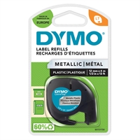 Teippi Dymo Letratag 12mm hopea/must