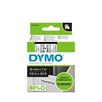 Tarrakasetti Dymo D1 45013 12mm valkoinen/musta - 100 % kierrätysmuovia, FSC-sertifioitu tarrapaperi