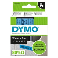 Tarrakasetti Dymo D1 45016 12mm sininen/musta - 100 % kierrätysmuovia, FSC-sertifioitu tarrapaperi