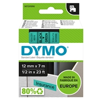 Tarrakasetti Dymo D1 45019 12mm vihreä/musta - 100 % kierrätysmuovia, FSC-sertifioitu tarrapaperi