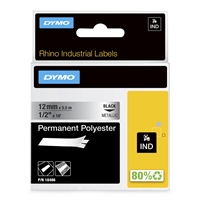 Tarrakasetti Dymo Rhino 18486 12mm hopea - pysyvä ja erittäin kestävä polyesterteippi