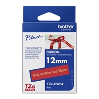 Tekstiilinauha Brother TZe-RW34 12mm satiini punainen/kulta
