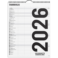 Perhekalenteri 2026 Black and white 5 kolumner kaksikielinen