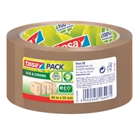 Pakkausteippi Tesapack eco&strong 66mx55mm ruskea - 100% uusiomuovia, ei PVC:tä, ei liuotteita