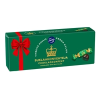 Suklaakonvehti Fazer Vihreät kuulat 320g - sisällä vihreä päärynämarmeladi ja päällä tumma suklaa