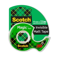 Teippi Scotch Magic 810 19mm x 7.5m + katkoja - matta, ei murru eikä kellastu, ei näy kopiokoneessa