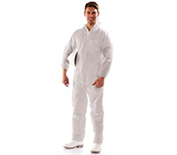 Kertakäyttöhaalari Sir Polifilm Coverall valkoinen PP L - vetoketju, huppu, kuminauhat, hengittävä