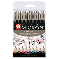 Kuitukärkikynä Sakura Pigma Micron 0,45 mm 9 kpl värilajitelma