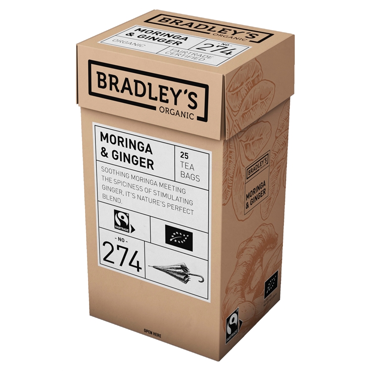 Tee Bradley's Moringa Ginger infusion luomu 4x 25 kpl - kofeiiniton, sis Moringa-puun lehtiä