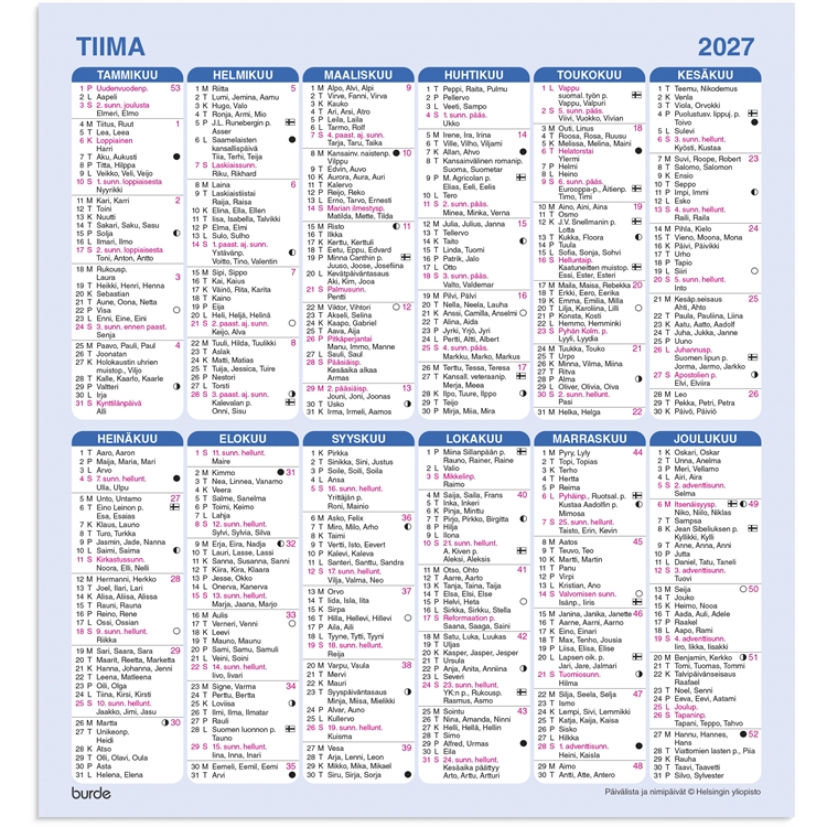 Kalenteri Seinälehti Tiima 2027