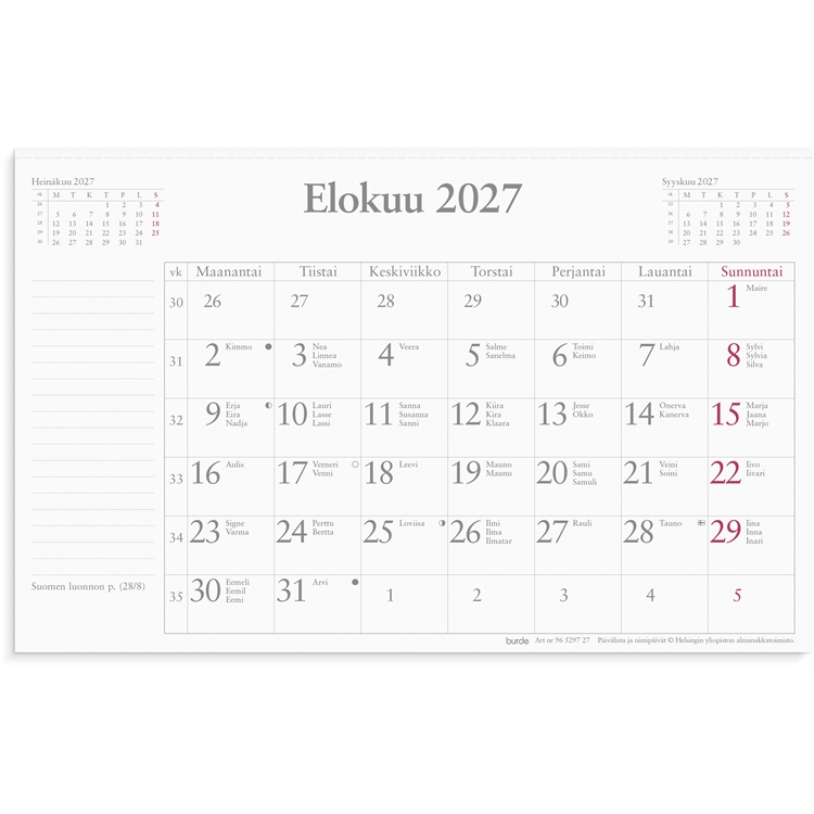 Kuukausikalenteri (täyttö / refill) 2027