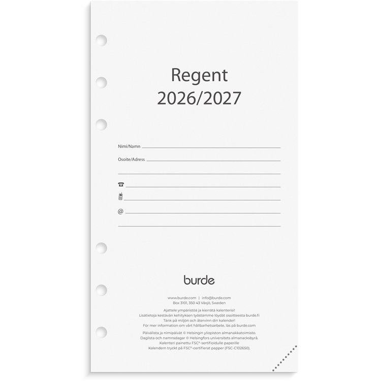 Kalenteripaketti Regent 18 kk 26/27