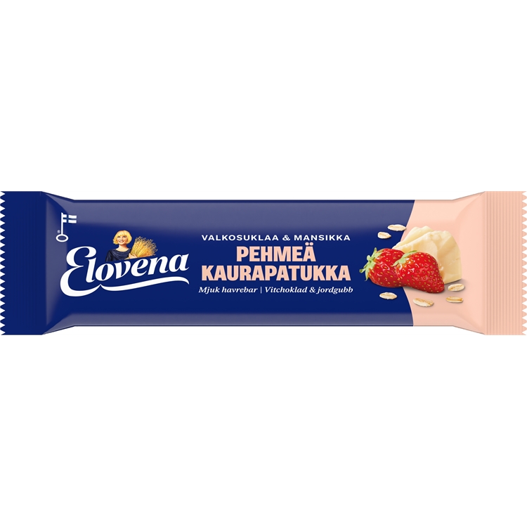 Välipalapatukka pehmeä kaurapatukka Elovena valkosuklaa-mansikka 30g - 100 % suomalaista kauraa