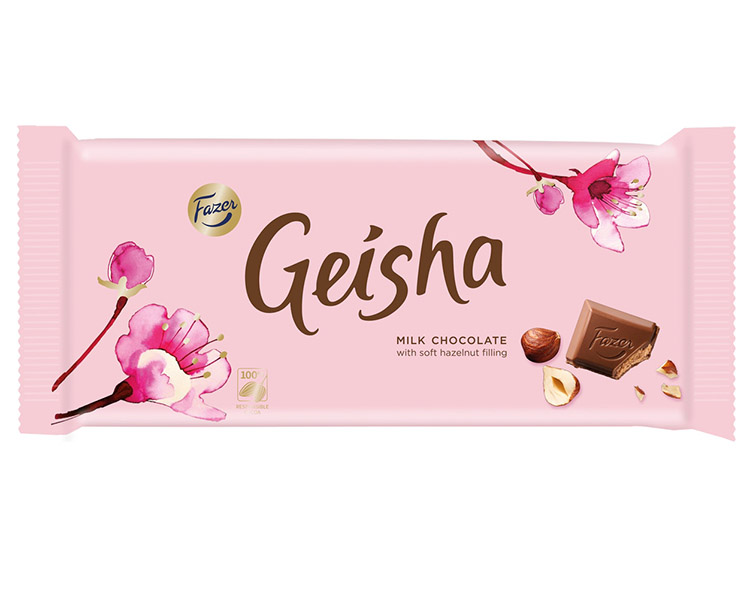 Suklaalevy Fazer Geisha 121 g - maitosuklaa, hasselpähkinänougat, ei palmuöljyä