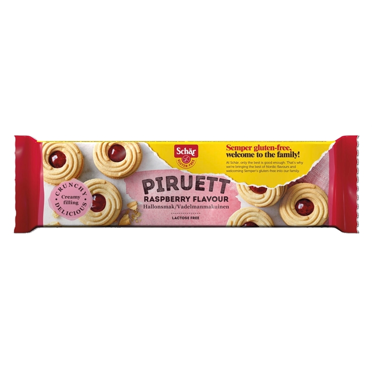 Keksi Schär Piruetti vadelmatäyte gluteeniton 110 g - laktoositon, vegaaninen