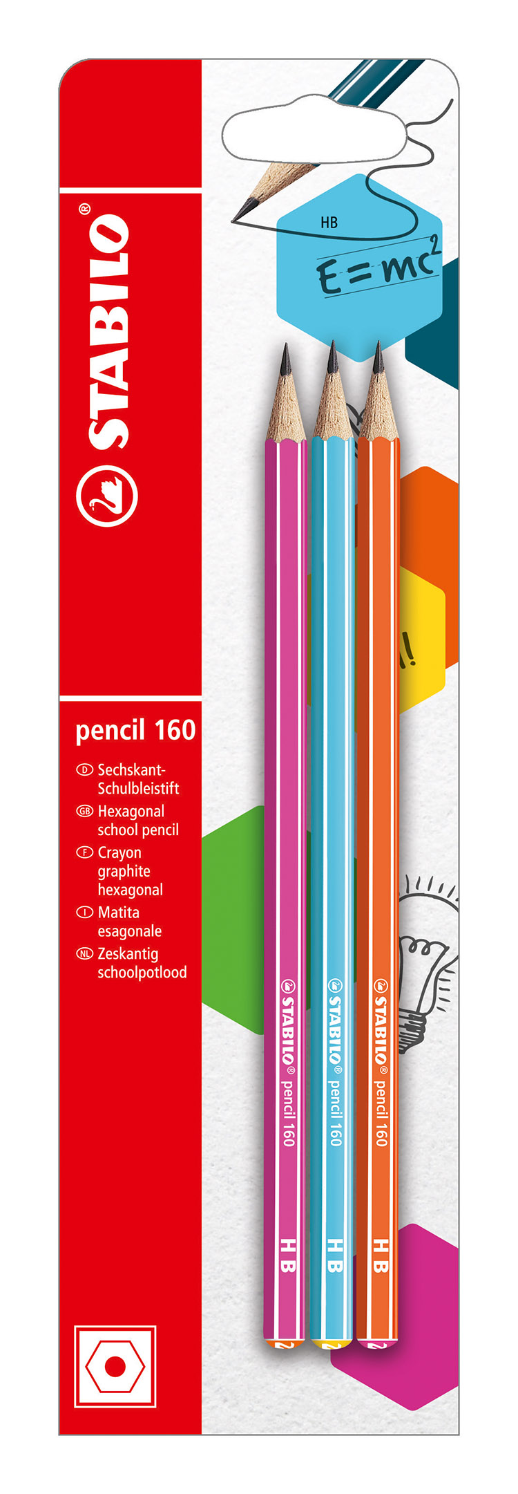 Lyijykynä Stabilo 160 HB 3 kynää: pinkki,sininen,oranssi