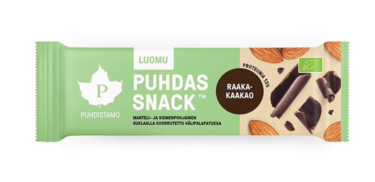 Välipalapatukka Puhdistamo Puhdas Snack Luomu Raakakaakao 40g - ei lisäaineita