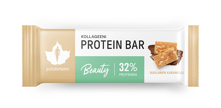 Proteiinipatukka Puhdistamo Kollageeni Beauty Suolainen Karamelli 30g - sisältää Verisol-kollageenia
