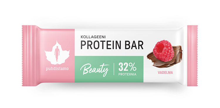 Proteiinipatukka Puhdistamo Kollageeni Beauty Vadelma 30g - sisältää Verisol-kollageenia