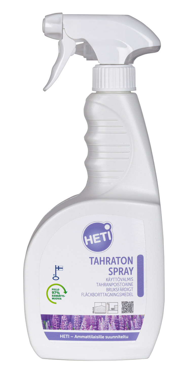 Tahranpoisto HETI Tahraton Spray 750 ml - tekstiileille ja koville pinnoille, neutraloi myös hajuja