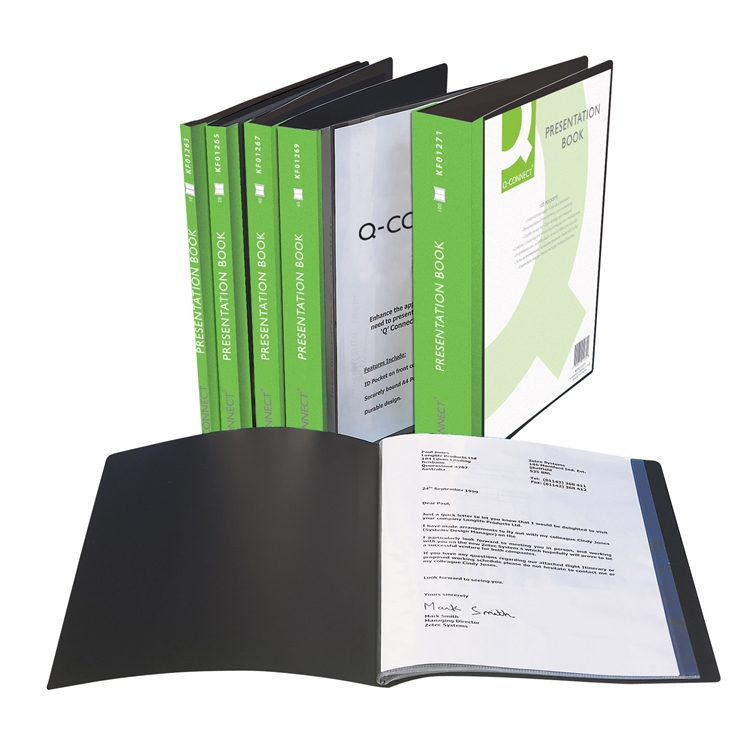 Kokoojakansio Q-CONNECT A4 PP 40-taskua etutasku musta