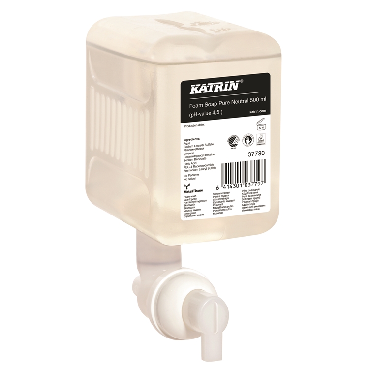 Vaahtosaippua Katrin Foam Soap Pure Neutral 500 ml - ympäristöystävällinen, hajuton, väriaineeton