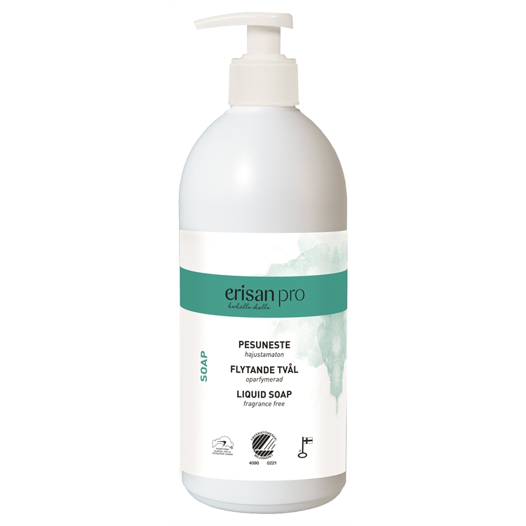 Käsipesuneste Erisan Pro Soap 500 ml pumppupullo - väritön, tuoksuton ja hellävarainen iholle