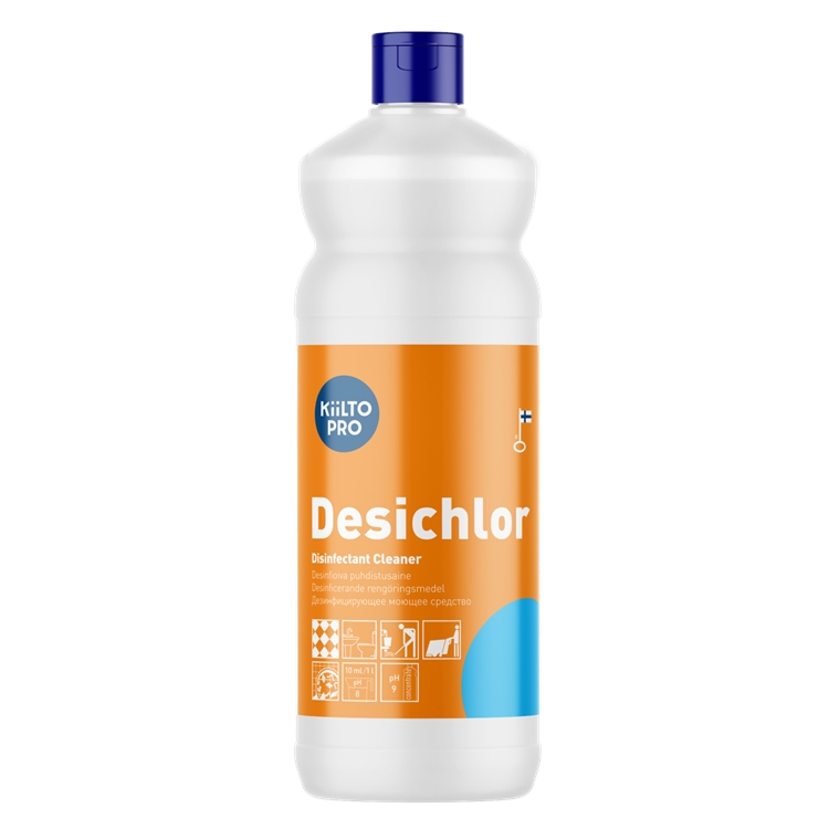 Desinfioiva puhdistusaine Kiilto Pro Desichlor Unscented 1 L - kaikille vettä sietäville pinnoille