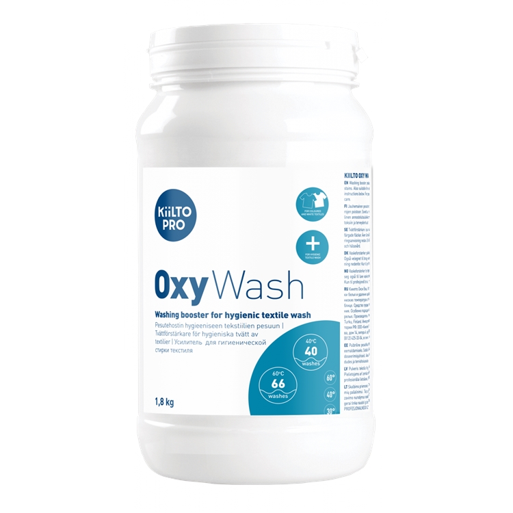 Pesutehostin pyykille Kiilto Oxy Wash 1,8 kg - korkeaan hygieniaan, neutraloi hajuja, tahranpoistoon