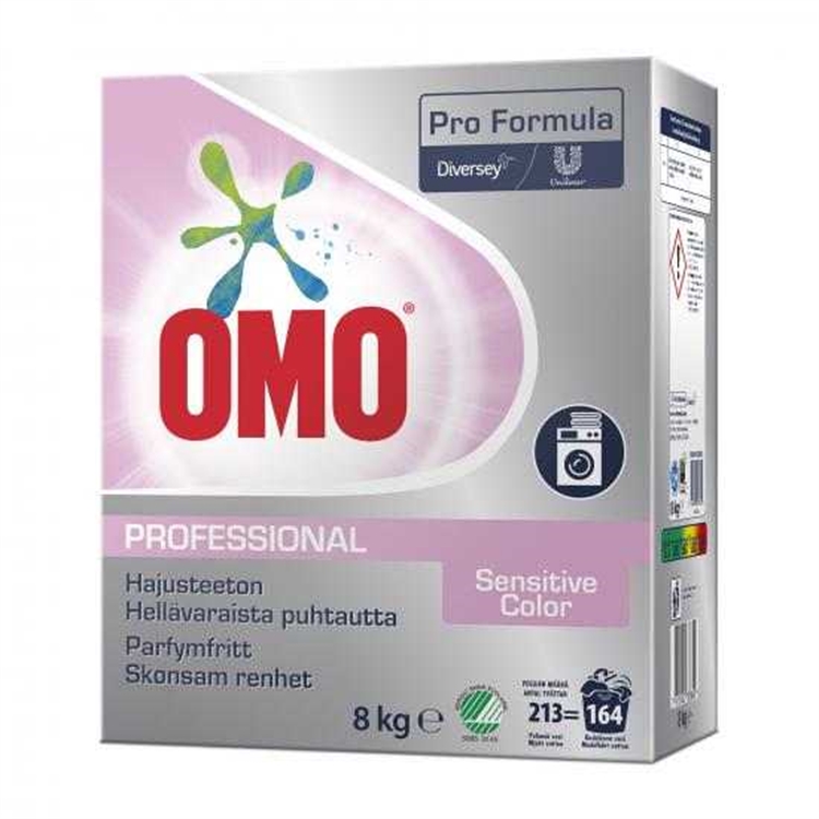 Pyykinpesujauhe Omo Professional Sensitive Color 8 kg - hajusteeton, Joutsenmerkitty