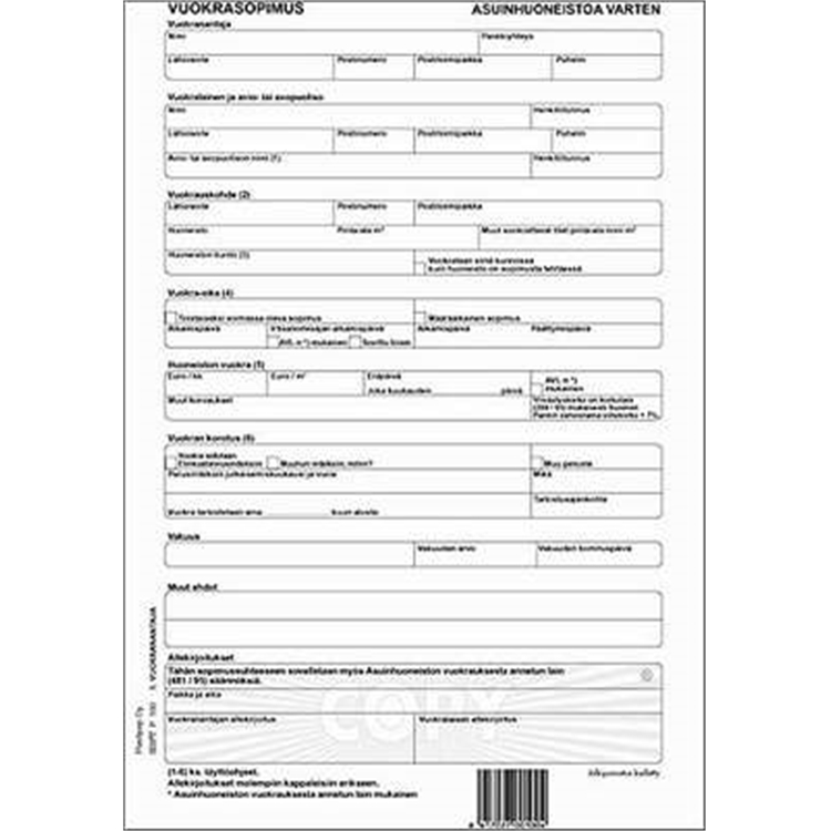 Asuinhuoneiston vuokrasopimus P100 A4