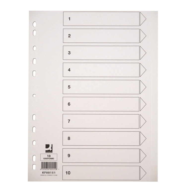 Hakemisto Q-CONNECT A4 10-osainen blanko kartonki valkoinen