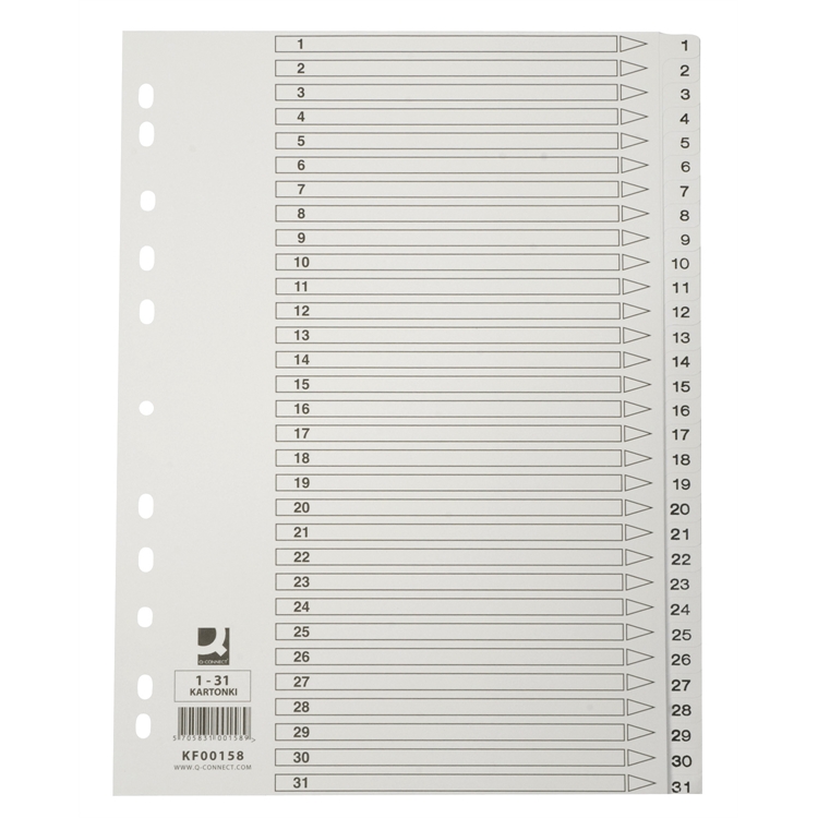 Hakemisto Q-CONNECT A4 1-31 kartonki valkoinen