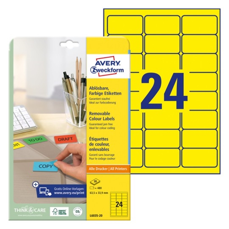 Monitoimitarra Avery L6035 63,5x33,9/480 keltainen - FSC-sertifioitu