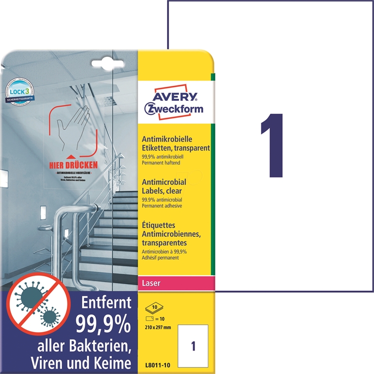 Lasertarra antibakteerinen Avery L8011-10 210x297 Läpinäkyvä