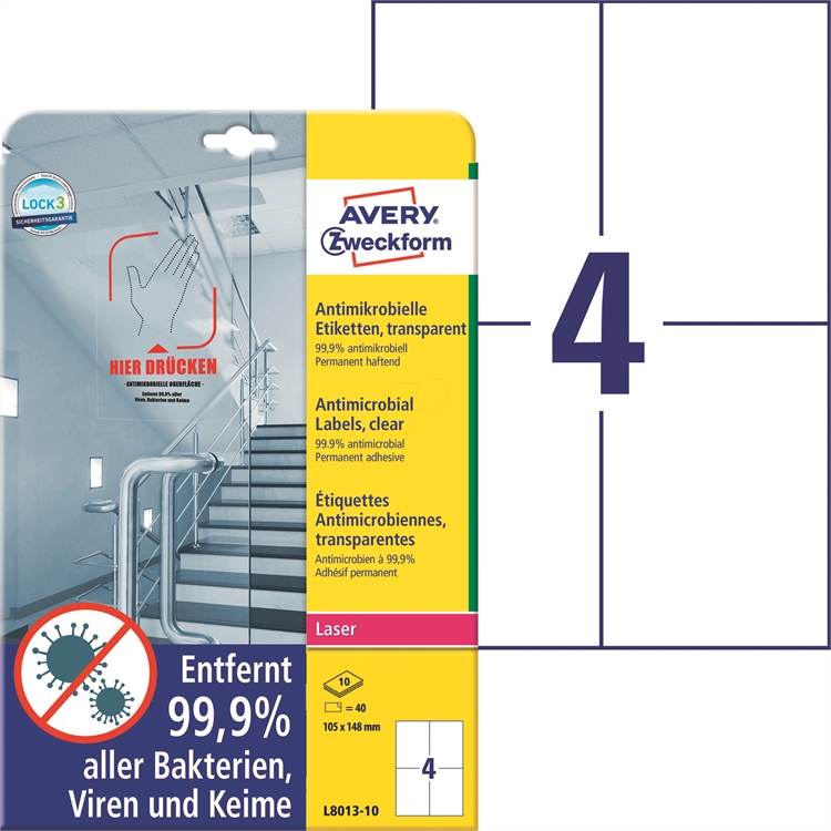 Lasertarra antibakteerinen Avery L8013-10 105x148 Läpinäkyvä