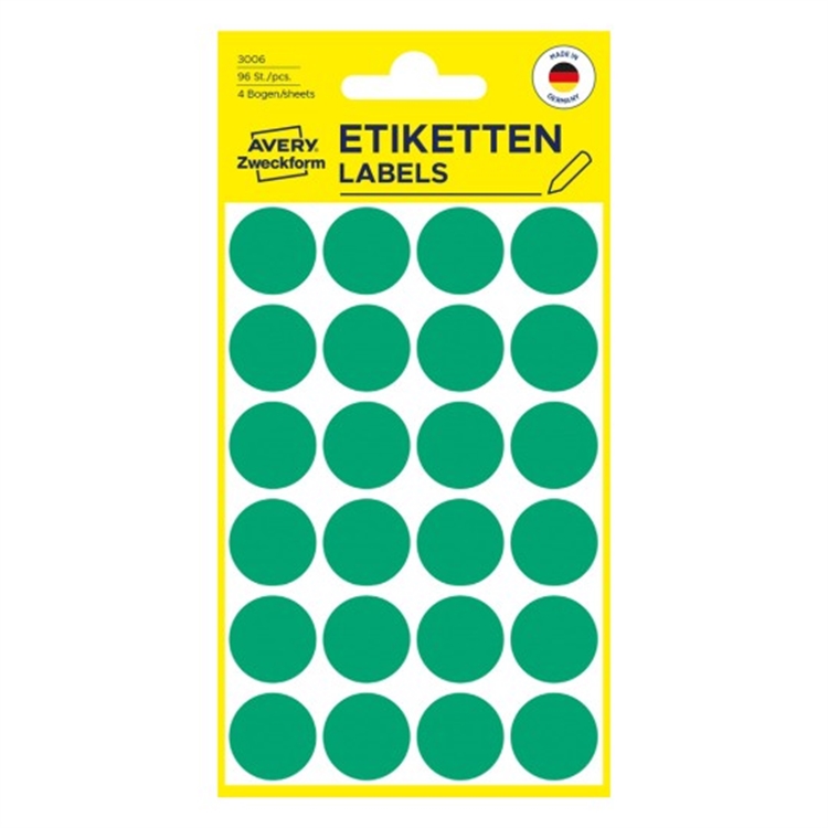 Etiketti Avery 3006 18/96 pyöreä vihreä