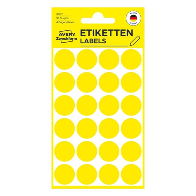 Etiketti Avery 3007 18/96 pyöreä keltainen