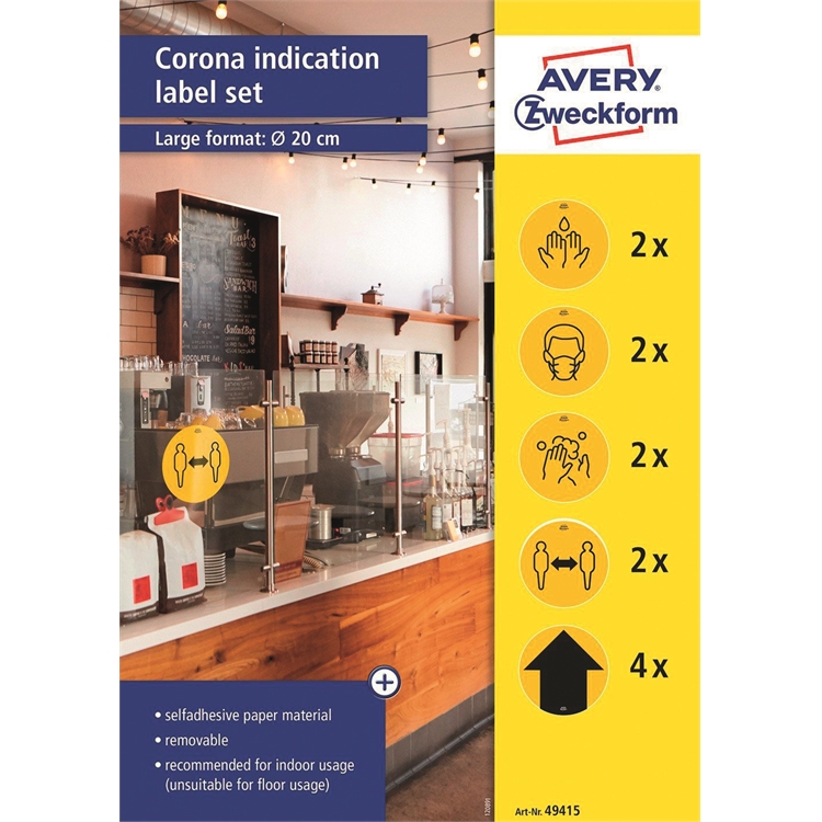 Tarra hygienia Avery 49415 irrotettava - keltaisia esipainettuja hygieniasta muistuttavia tarroja