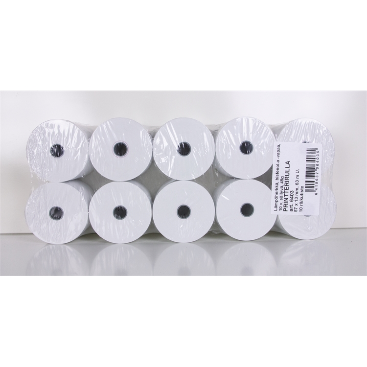 Lämpöpaperirulla 57x66/13 mm 63 m - kotimainen BPA-vapaa Jujo Thermal AP45KS-FD, säilyvyys 10 vuotta