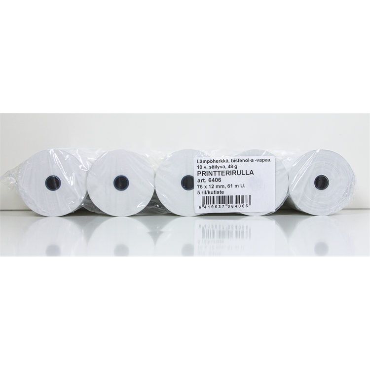 Lämpöpaperirulla 76x61/12 mm 61 m - kotimainen BPA-vapaa Jujo Thermal AP45KS-FD, säilyy 10 vuotta
